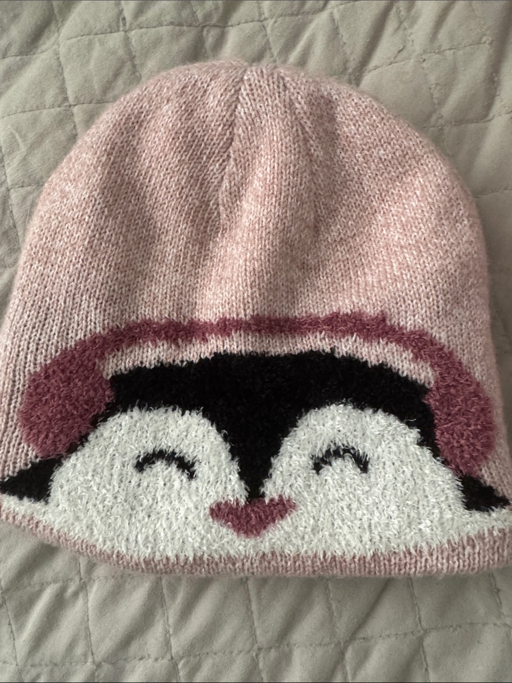 Kids Pink Penguin Beanie Hat
